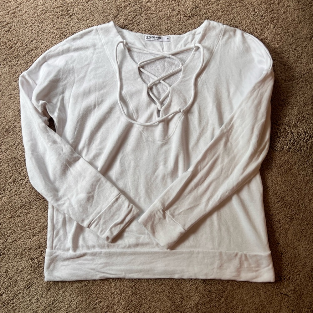 Stateside White Long Sleeve Cut Out Sweatshirt